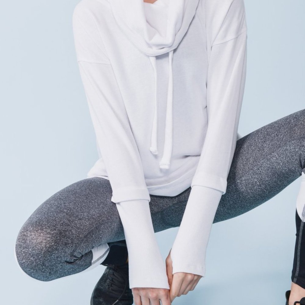 Mono B White Thermal Sweatshirt Cowlneck M